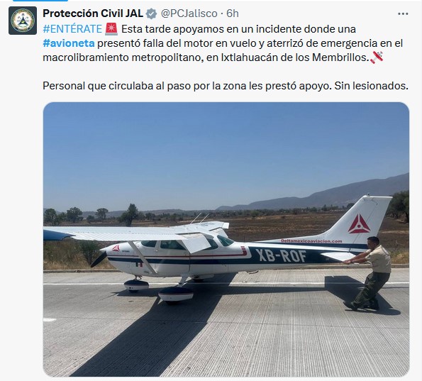 Avioneta Aterriza De Emergencia En Ixtlahuac N De Los Membrillos Jalisco